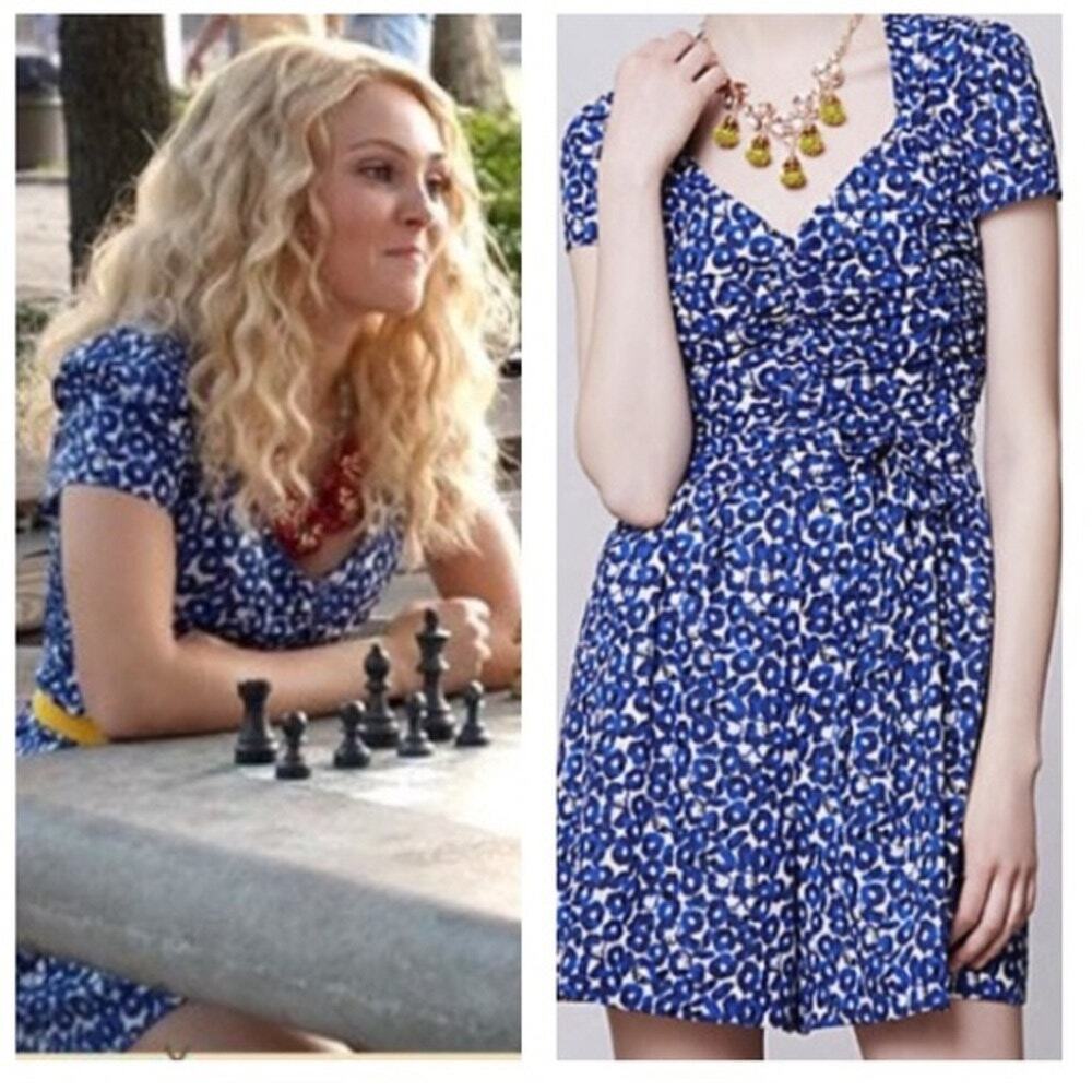Anthro Leifnotes Romper Drafted Petals Floral ASO Carrie Diaries Blue Size 4